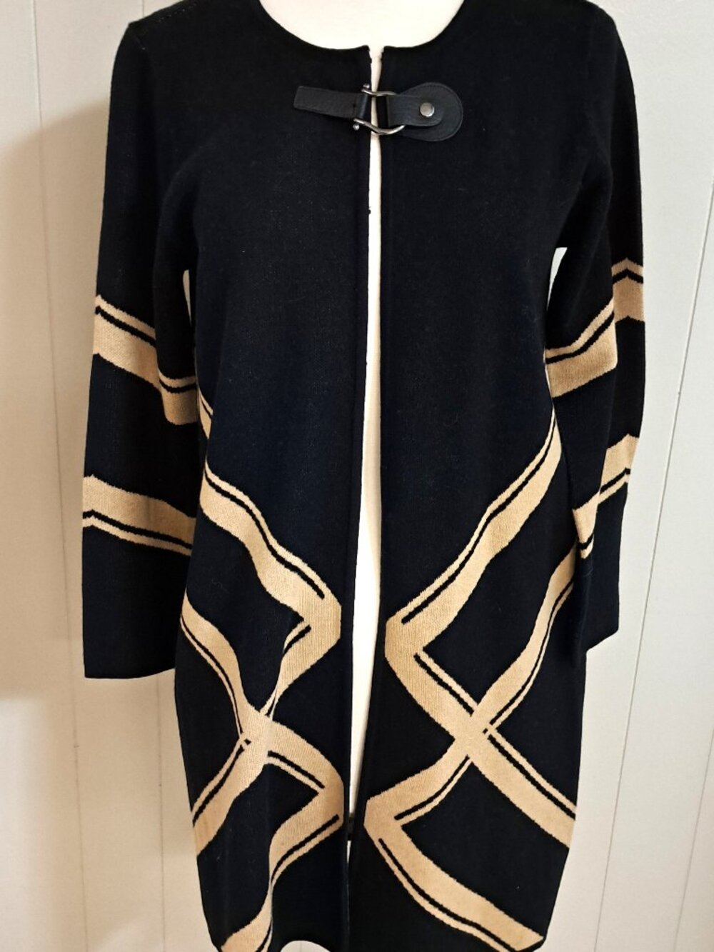 KASPER BLACK & TAN LADIES CARDIGAN KNIT SWEATER SIZE SM SOFT VERY NICE CONDITION